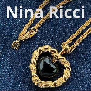 【ws990】美品 Nina Ricci ニナリッチ ネックレス ハート ブラックxゴールドカラー 黒x金