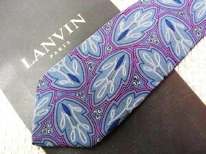 ♪33592C♪良品【葉っぱ 植物 柄】ランバン【LANVIN】ネクタイ