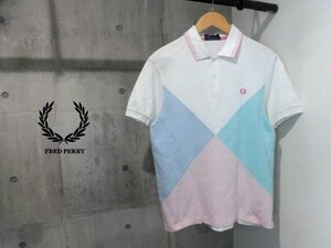 FRED PERRY フレッドペリー M5315 コットンピケ ティップライン ポロシャツ M/月桂樹刺繍 パッチワーク 半袖シャツ/メンズ/白