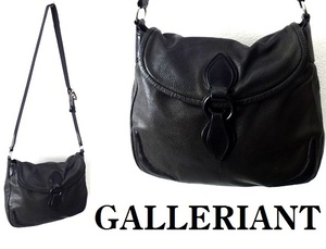 上質 山羊革■GALLERIANT：ガレリアント■ゴートレザー×カウレザー フラップ ショルダーバッグ■黒