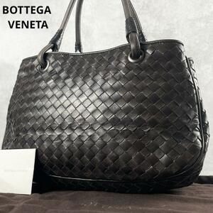 美品●BOTTEGA VENETA ボッテガヴェネタ サッチェル ハンドバッグ ワンショルダーバッグ レザー イントレチャート 収納袋付 ブラック 黒