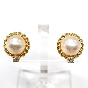 1円〜!!MIKIMOTO(ミキモト)▲K18 天然ダイヤモンド/アコヤ本真珠ピアス▲J 約2.7g diamond pearl pierce EB1/EB2 C121