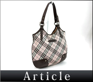 206813★ BURBERRY バーバリー ブルーレーベル トートバッグ ショルダーバッグ チェック キャンバス レザー ピンク ブラウン レディース/ B