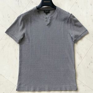 極美品★ ジョルジオ アルマーニ GIORGIO ARMANI ヘンリーネック 半袖 カットソー Tシャツ トップス size46/M Vネック ストレッチ ITALY製