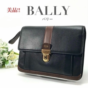 美品 BALLY バリー セカンドバッグ クラッチ 鍵付き ブラック ブラウン 黒 茶色 無地 ロゴ ブランド レディース ビジネス イベント