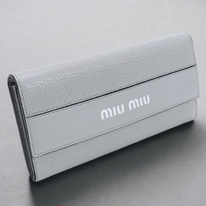 中古 ミュウミュウ 長財布ニ折小銭入付き レディース ブランド MIUMIU レザー長財布 レザー グレー 財布