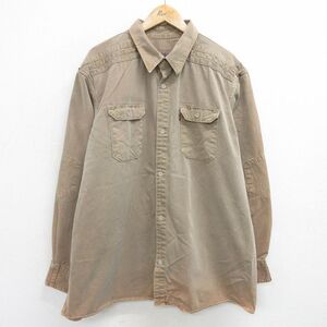 XL/古着 リーバイス Levis 長袖 ブランド シャツ メンズ 大きいサイズ ロング丈 コットン 茶 ブラウン 24aug01 中古 トップス