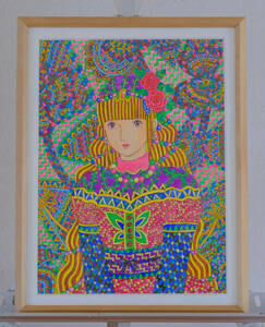 【真作】「金髪の少女」　アクリルガッシュ　230㎜×335㎜　人物画