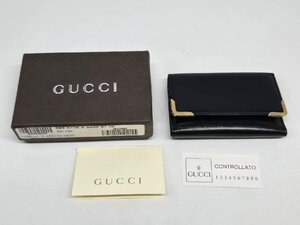 Θ極美品【GUCCI グッチ キーケース レザー ブラック 黒 6連フック ゴールド金具 メンズ レディース ユニセックス 箱付 】HM1654