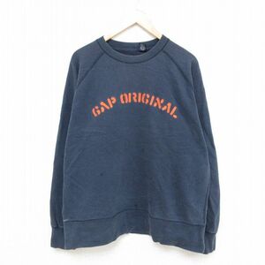 XL/古着 ギャップ GAP 長袖 スウェット メンズ 00s ビッグロゴ 刺繍 ラグラン クルーネック 紺 ネイビー 24sep17 中古 スエット トレーナー