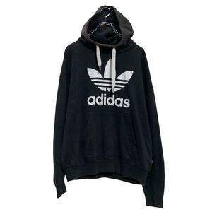 adidas ロゴ スウェット パーカー アディダス M サイズ ブラック ホワイト プルオーバー ポケット付き 古着卸 アメリカ仕入 a610-6145