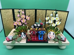 樹脂粘土〜ハンドメイド　節分　鬼　梅の花　おたふく　ひょっとこ