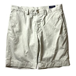 夏の定番! POLO Ralph Lauren ラルフローレン ノータック ハーフ チノパンツ ショーツ ベージュ W32 ゴールデンサイズ メンズ 古着