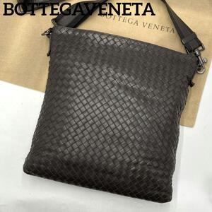 【極美品】ボッテガヴェネタ BOTTEGAVENETA イントレチャート ショルダーバッグ サコッシュ レザー ダークブラウン 肩掛け かばん メンズ