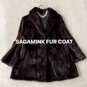 3点送料無料☆豪華　艶感　上質　SAGAMINK FUR COAT サガミンク毛皮　リアルファー コート デミバフミンク ハーフコート ブラウン