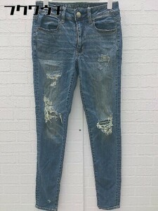 ◇ AMERICAN EAGLE OUTFITTERS ダメージ加工 ジーンズ デニム パンツ サイズUS2 UK6 インディゴ レディース