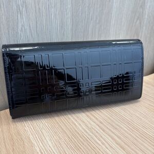 1円　新品　Burberry バーバリー　レザーチェック　ロングウォレット　二つ折り　長財布　メンズ　ブラック　極美品