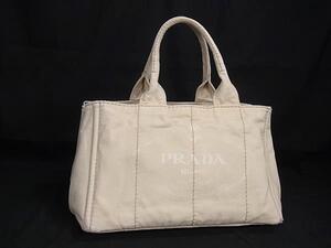 1円 PRADA プラダ カナパ キャンバス ハンドバッグ トートバッグ レディース メンズ ライトベージュ系 BJ6624