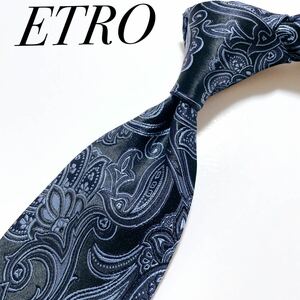 美品 エトロ ETRO ネクタイ ハイブランド ペイズリー柄 ジャガード織り 紺