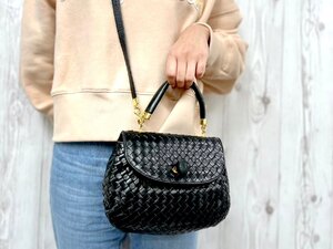 極美品 BOTTEGA VENETA ボッテガヴェネタ イントレチャート ヴィンテージ ハンドバッグ ショルダーバッグ バッグ レザー 黒 2WAY 78830