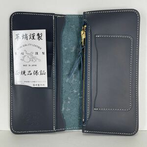 革蛸　台形ロングウォレット　プレミアムタイプ　長財布　ネイビー/ホワイトステッチ　正規品