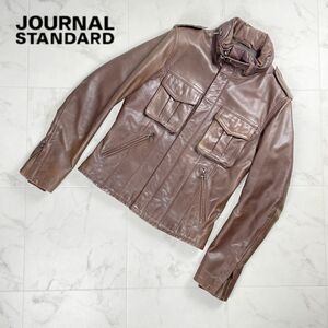 美品 JOURNAL STANDARD ジャーナルスタンダード レザーライダースダウンジャケット 薄手 メンズ 茶色 ブラウン サイズS*PC961