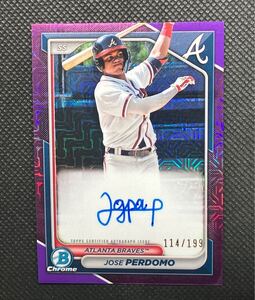 2024 Bowman Chrome Mega Jose Perdomo Purple Refractor Auto Topps Braves ホセ・ペルドモ プロスペクト