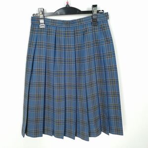 1円 スクールスカート 冬物 w63-丈59 チェック 中学 高校 プリーツ 学生服 制服 女子 中古 HK7675