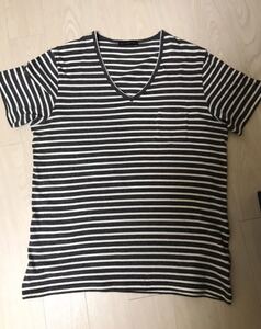 ◆【人気】ESTNATION エストネーション/ ＶネックボーダーT CHARCOAL×WHITE L