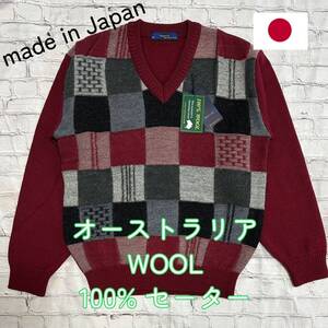 日本製 オーストラリア WOOL 100％ ニット セーター Mサイズ