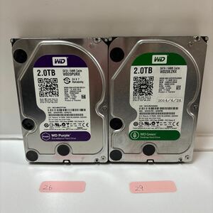 (26)(29) WD HDD 2TB 二枚セット WD20PURX WD20EZRX 正常 purple green ハードディスク 内蔵HDD Western Digital まとめ売り 2000GB 