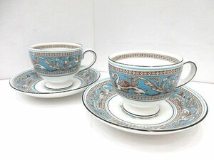 ☆中古 良品 WEDGWOOD ウェッジウッド フロレンティーン ターコイズ カップ＆ソーサー 口径約8cm ペアカップ ブランド 食器☆