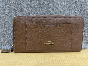 美品COACHコーチF54007クロスグレインレザーACCORDION ZIP WALLET長財布★茶ブラウン★B2193