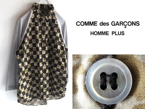 COMME des GARCONS HOMME PLUS コムデギャルソンオムプリュス 2012SS 迷彩市松柄チェック コットン天竺 切替 ドッキング 七分袖シャツ S