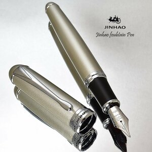 ◆●万年筆【JINHAO/金豪】ジンハオ X750 シルバー 太軸 両用式 ペン先:大型18KGP M 中字 滑らかな書き心地 新品 1円～/JH78M