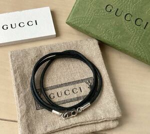 【即決/送料込み】正規品 GUCCI/グッチ レザーチョーカー/革紐/ネックレス ブラック×シルバー(45cm)