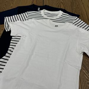 総額6000円ほど UNIQLO Tシャツ 3枚 セット 速乾 ドライ dry カットソー クルーネック 半袖 set まとめ売り ユニクロ 厚手 無地 ボーダー