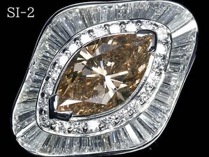 VOL12148SS【1円～】新品【RK宝石】SI-2 極上ブラウンダイヤモンド 特大2.006ct! 極上脇石クリアダイヤ 総計1.6ct Pt900 超高級リング