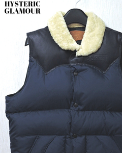 M【HYSTERIC GLAMOUR DOWN VEST NO. 0294AV03 NAVY ヒステリックグラマー ダウンベスト ネイビー 牛 革 毛革部分 羊（シープ)】