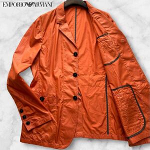 極美品/XL相当◎エンポリオ アルマーニ ナイロン テーラードジャケット EMPORIO ARMANI EMILE LINE スタンドカラー ブルゾン オレンジ 50