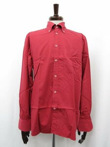 超美品 【ルイジボレッリ LUIGI BORRELLI】 コットン素材 ボタンダウン 長袖シャツ (メンズ) sizeM レッド系 イタリア製 ■31MK3039■