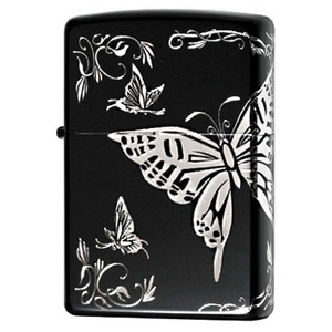 Zippo ジッポライター 蝶々 バタフライ アラベスク 唐草 3面連続加工 イオンマットBK 銀サシ 2BTF-B メール便可