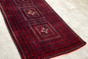 ヴィンテージ バルーチ族 ペルシャ絨毯 カーペット 216cm × 115cm イラン セミオールド トライバルラグ 手織り