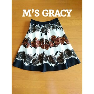 即決♪美品♪M’S GRACY★シックで素敵なバラ柄スカートエムズグレイシー