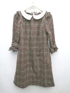 ◇ ◎ axes femme チェック レース 2WAY かわいい 長袖 ミニ丈 ワンピース サイズＭ ピンク系ブラウン系 レディース P