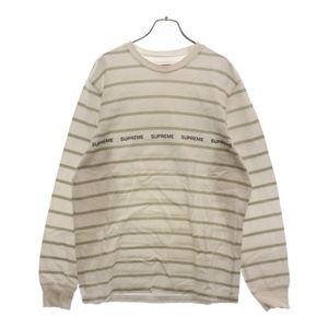 SUPREME シュプリーム 19SS Printed Stripe Pique L/S Top ボーダー総柄ロゴプリント長袖Tシャツ ホワイト