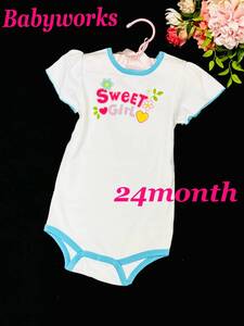 未使用訳あり　Babyworks　アメリカ購入『SweET GirL』ベビーウェア　ロンパース　ホワイト×スカイブルー　サイズ２４month