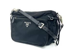 5M3★PRADA/プラダ★ テースト ナイロン ショルダーバッグ 斜め掛け ブラック系 シルバー金具