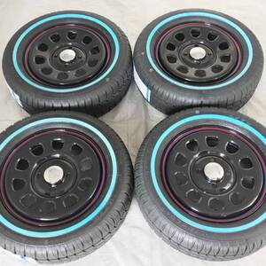 デイトナ 13-4.5J＋40 4-100 ブラック タイヤ付4本セット 165/65R13 ホワイトリボン バモス エブリイ N-VAN (W2474-PM2)