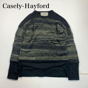 ケイスリーヘイフォード casely-hayford メンズ ボーダー ニット セーター M ウール アルパカ混 ストライプ Uネック ブラック グレー 秋冬